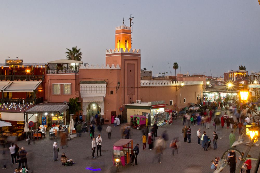 Marrakesch Marokko Nacht Foto Jeema el Fna Platz Sunset Sonnenuntergang